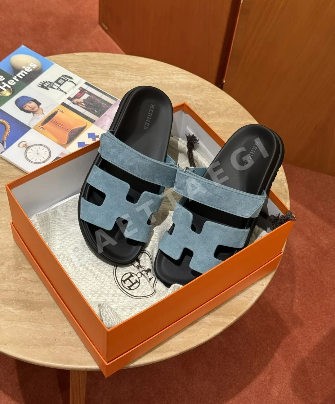 에르메스 시프르 샌들 데님블루 스웨이드고트스킨 상세 이미지 3