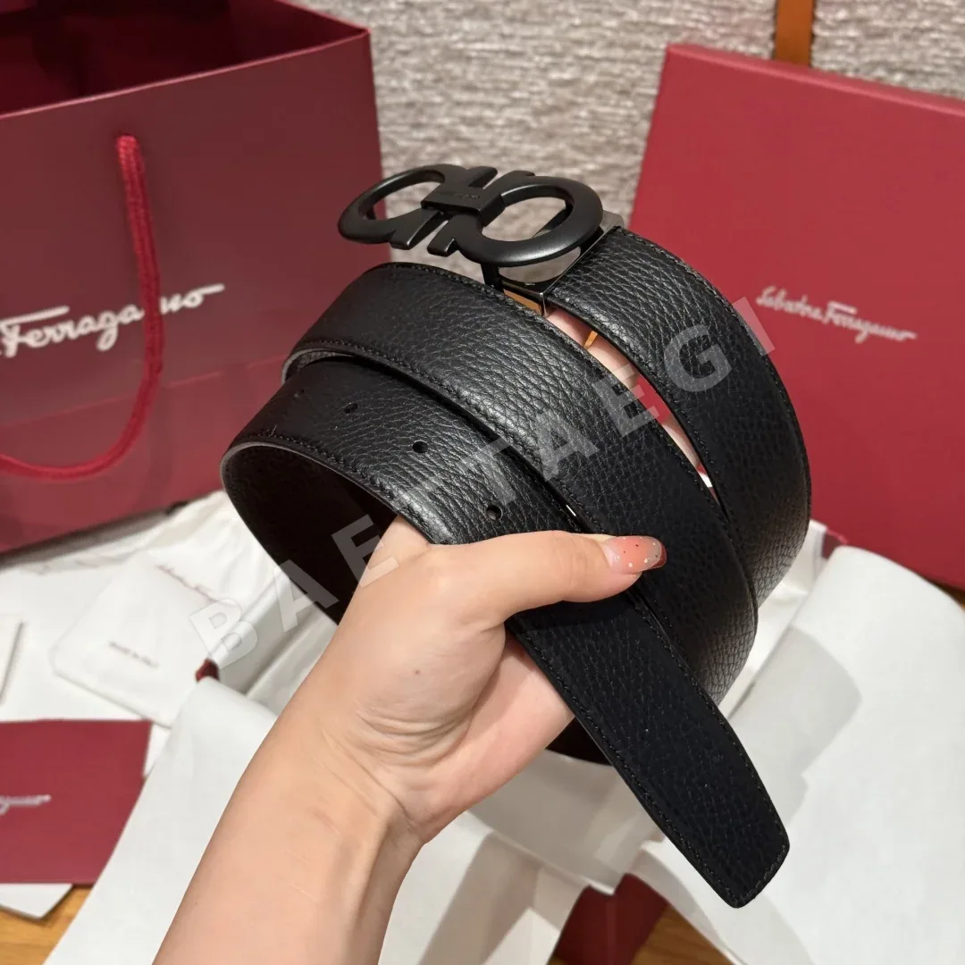 페레가모 간치니 메탈 버클 양면 가죽 벨트 상세 이미지 3