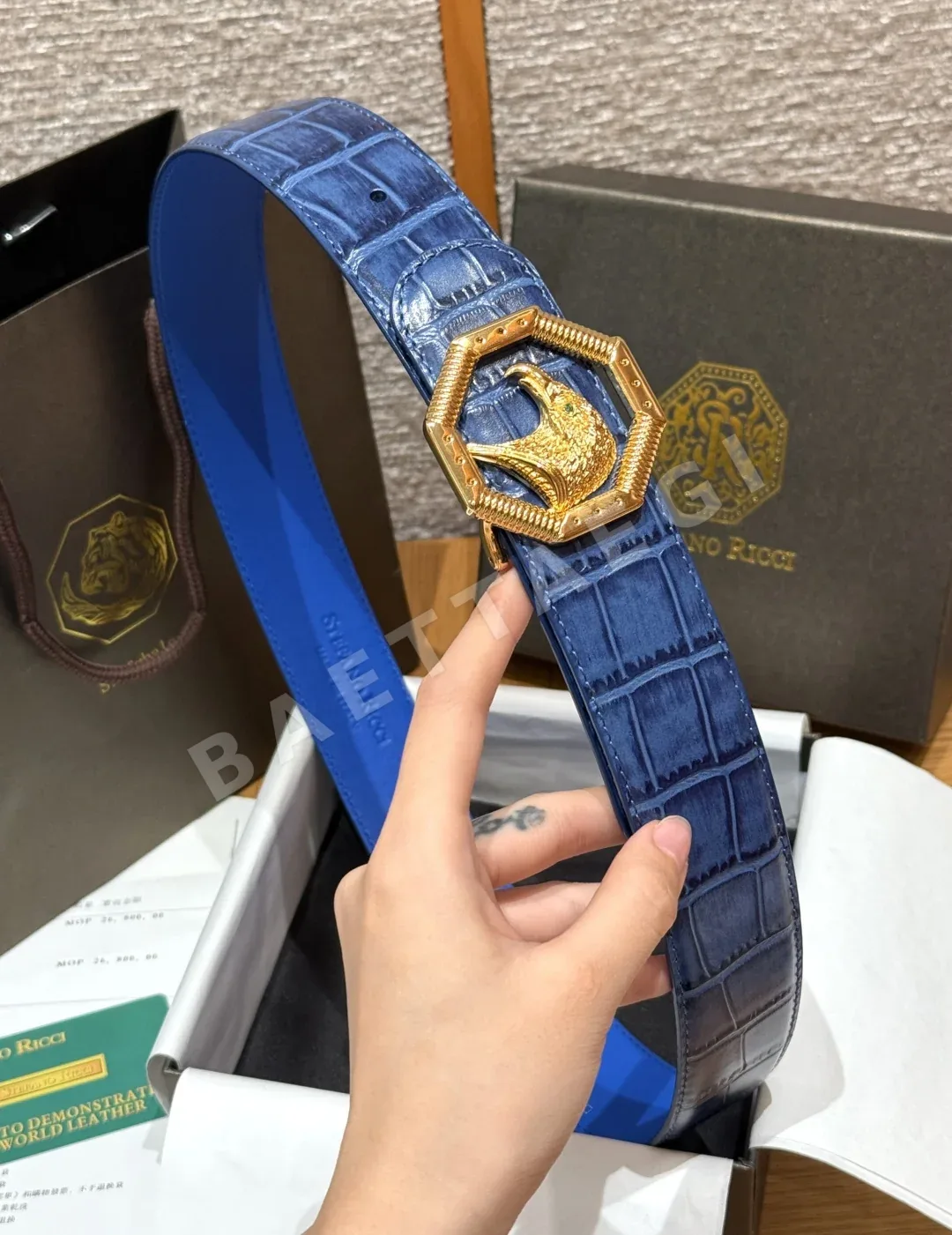 스테파노리치 블루 소가죽 금장 독수리장식 벨트 상세 이미지 3
