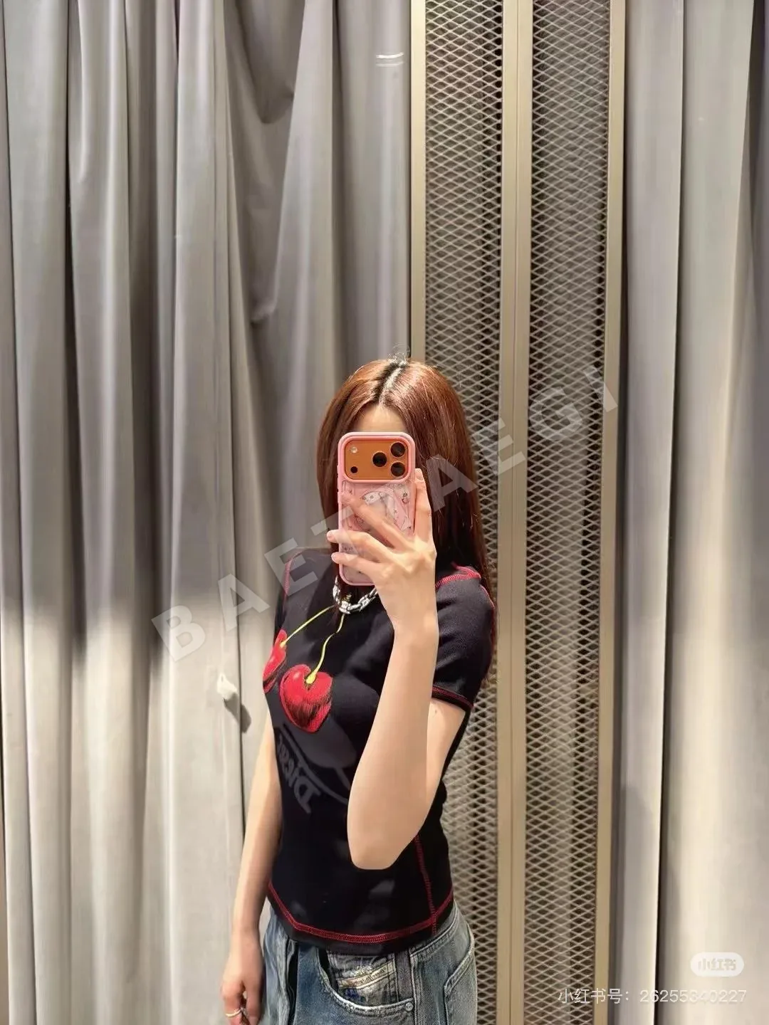 디젤 체리 프린트 여성 반팔 티셔츠 상세 이미지 8