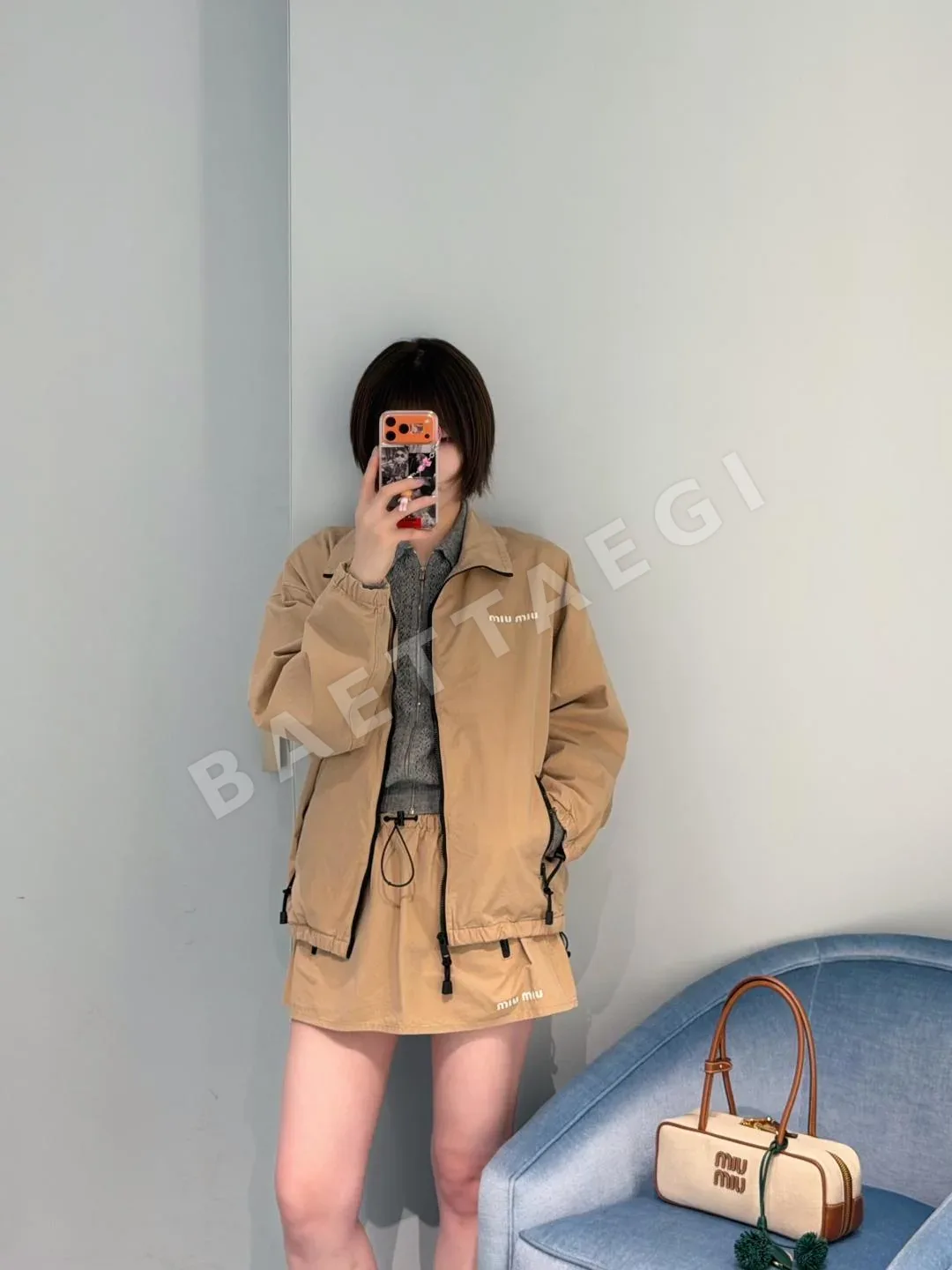 미우미우 카키 스탠드 카라 캐주얼 트랙수트 세트 상세 이미지 10