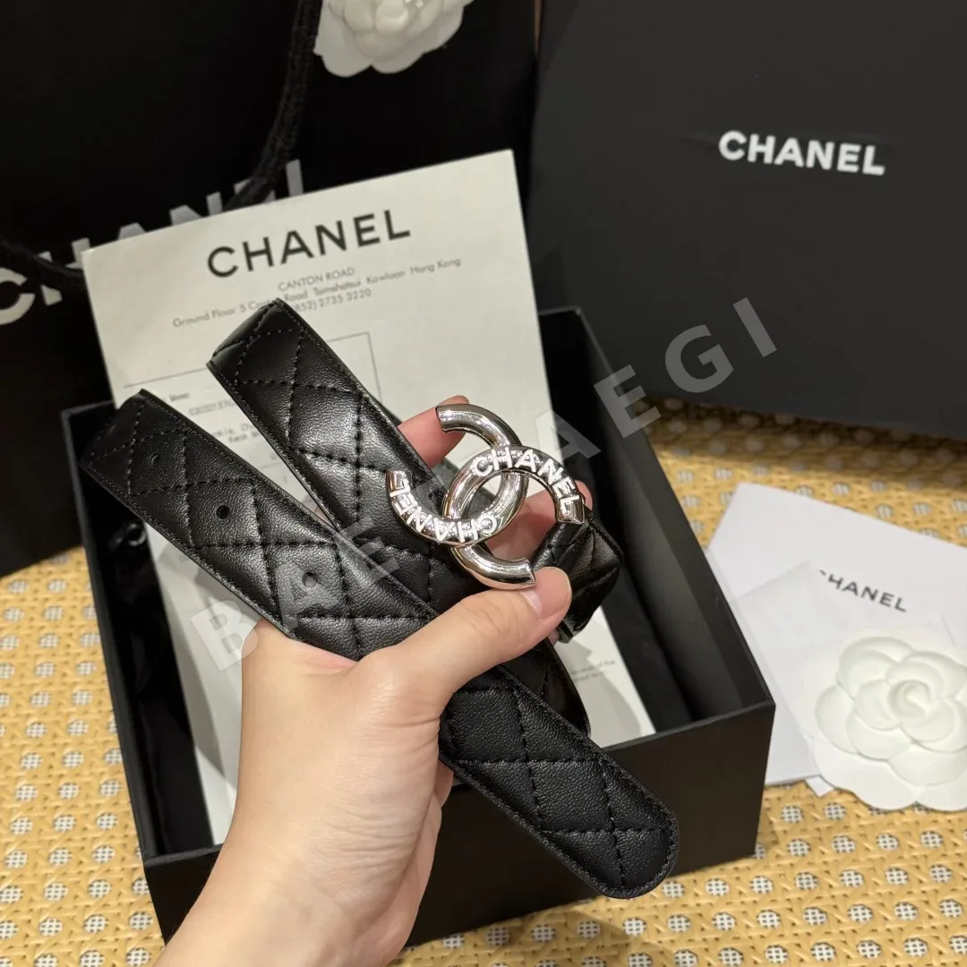 샤넬 블랙 퀼팅 가죽 더블 C 버클 벨트 상세 이미지 2