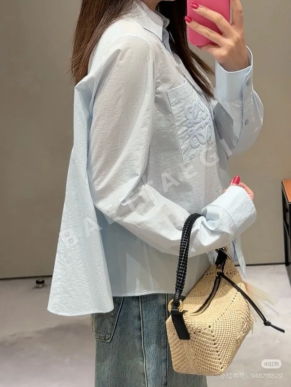 로에베 자수 로고 포켓 카라 긴팔 셔츠 상세 이미지 5