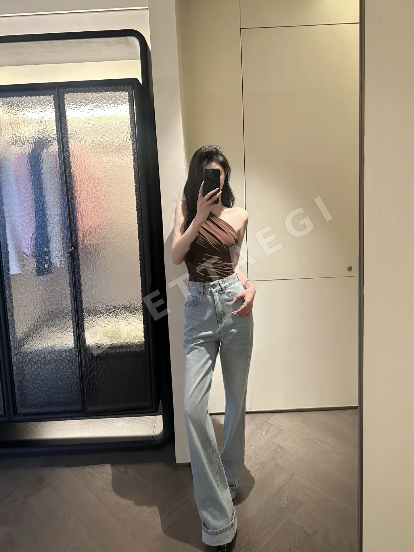 생로랑 레트로 워시 롱 레그 여성 바지 103302