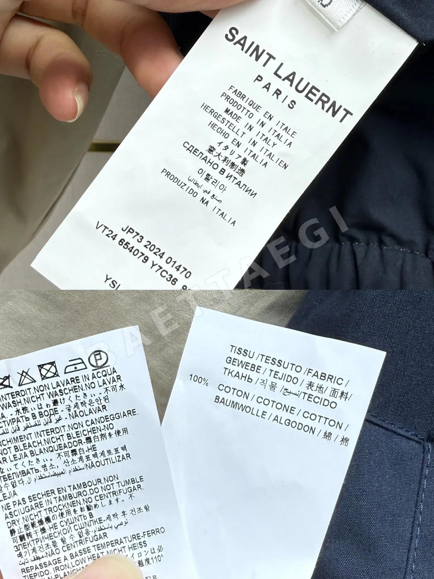생로랑 네이비 블루 카키 배색 여성 자켓 상세 이미지 9