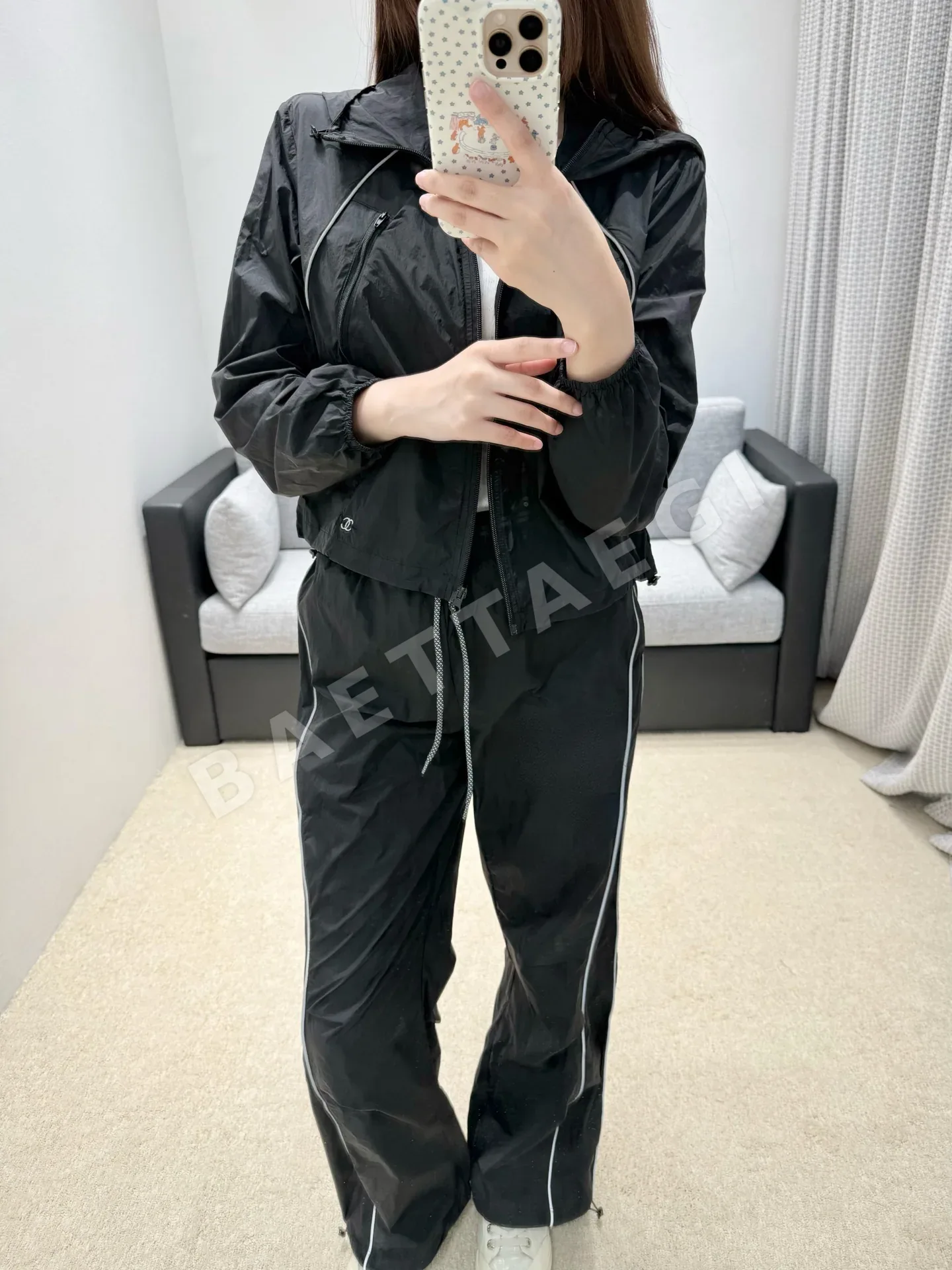 샤넬 크롭 후드 재킷 와이드 팬츠 세트 상세 이미지 2