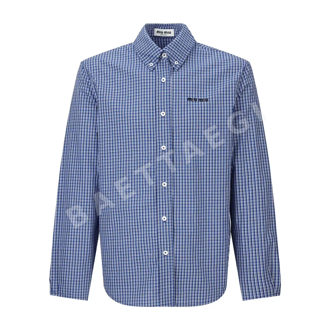 미우미우 스트라이프 자수 긴팔 셔츠 10934
