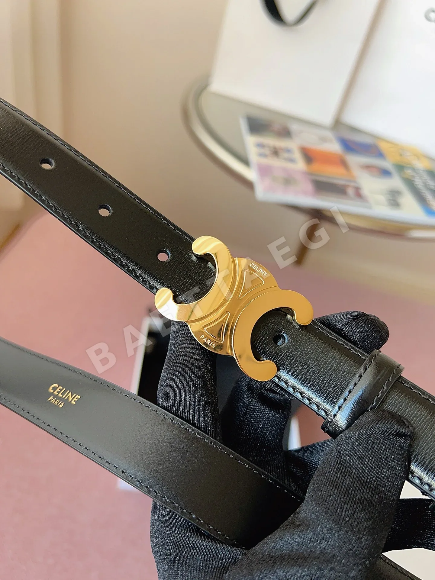셀린느 블랙 가죽 벨트 상세 이미지 4