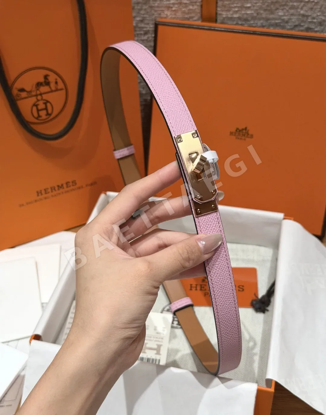 에르메스 켈리 팔라듐 버클 헌터 가죽 벨트 상세 이미지 5