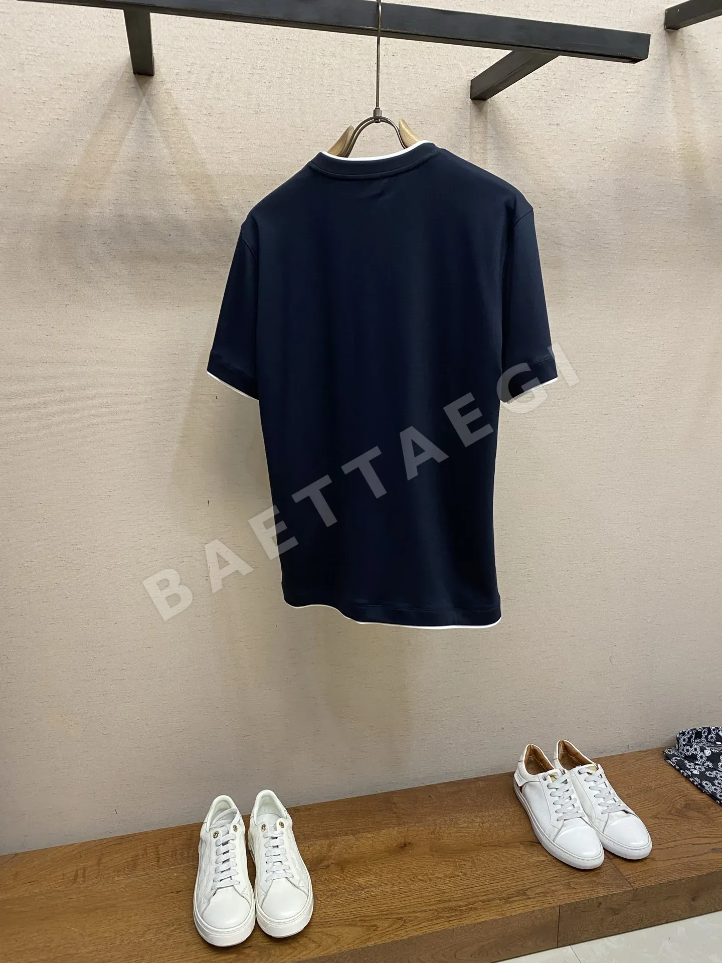 브리오니 남성 슬림핏 페이크 레이어드 코튼 반팔 티셔츠 상세 이미지 2