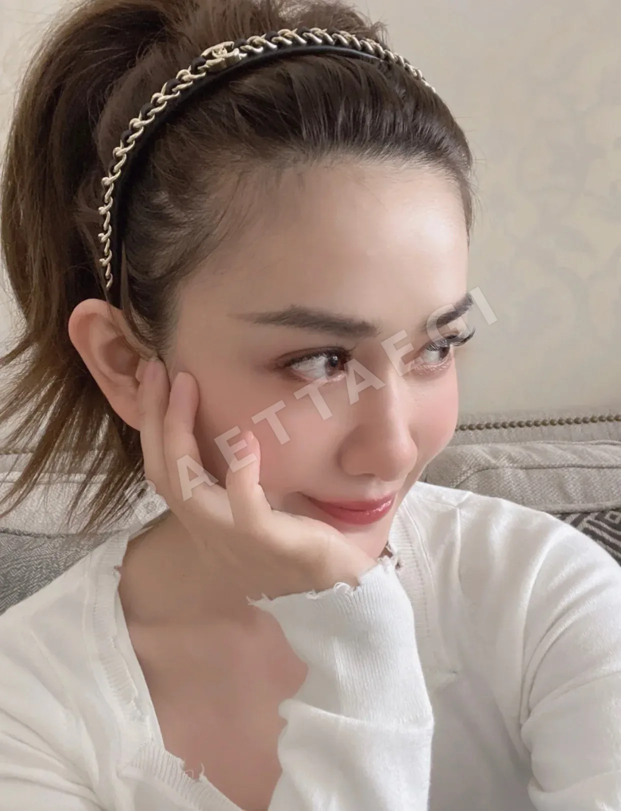 샤넬 블랙 가죽 꼬임 체인 헤어밴드 상세 이미지 9