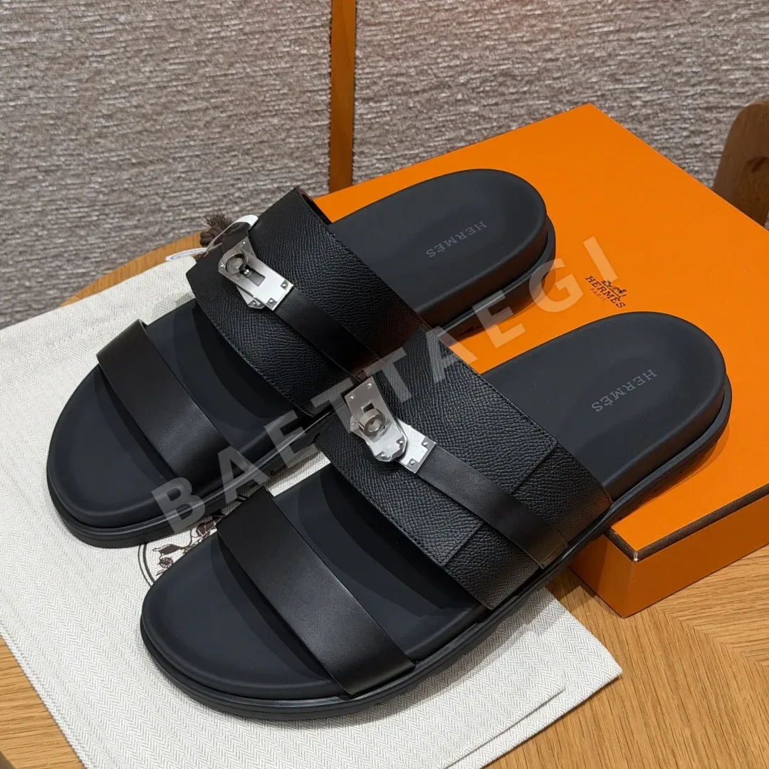 에르메스 잭슨 샌들 블랙 카프스킨 실버 버클 164338