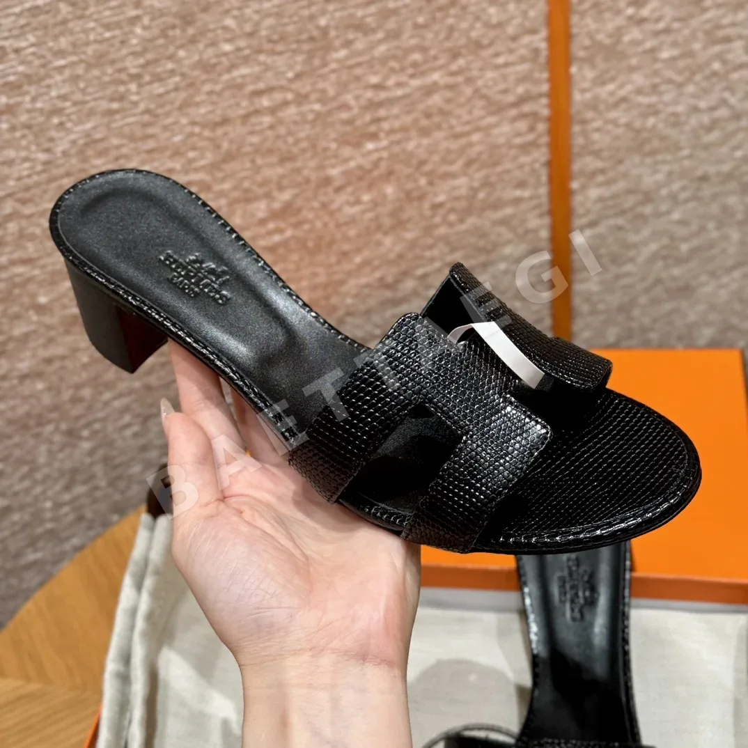 에르메스 오아시스 샌들 블랙 도마뱀가죽 하이힐 상세 이미지 3