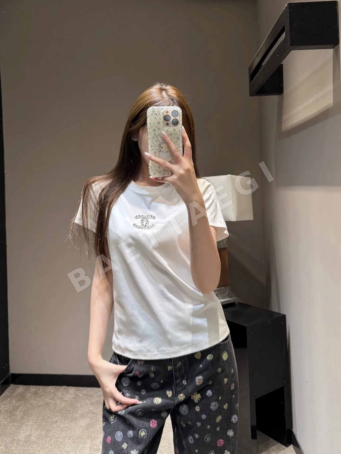샤넬 더블 C 비즈 크루넥 반팔 티셔츠