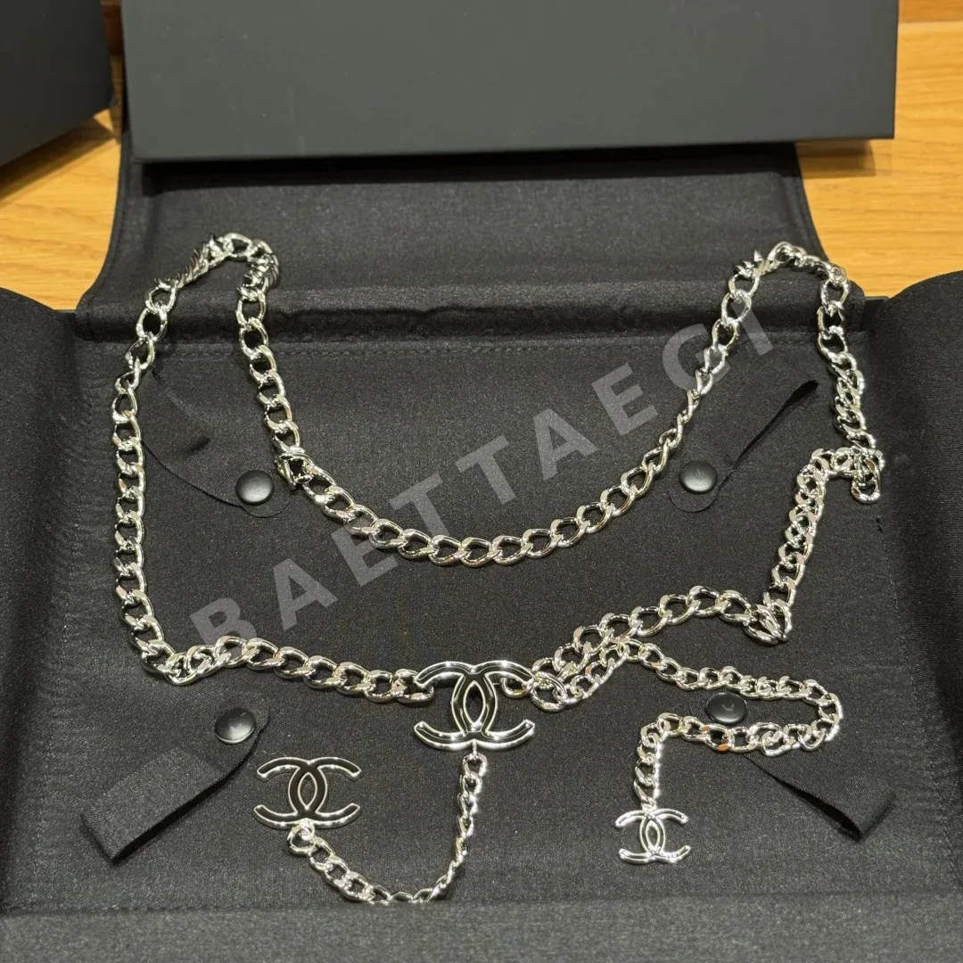 샤넬 더블 C 로고 에나멜 체인 벨트 177342