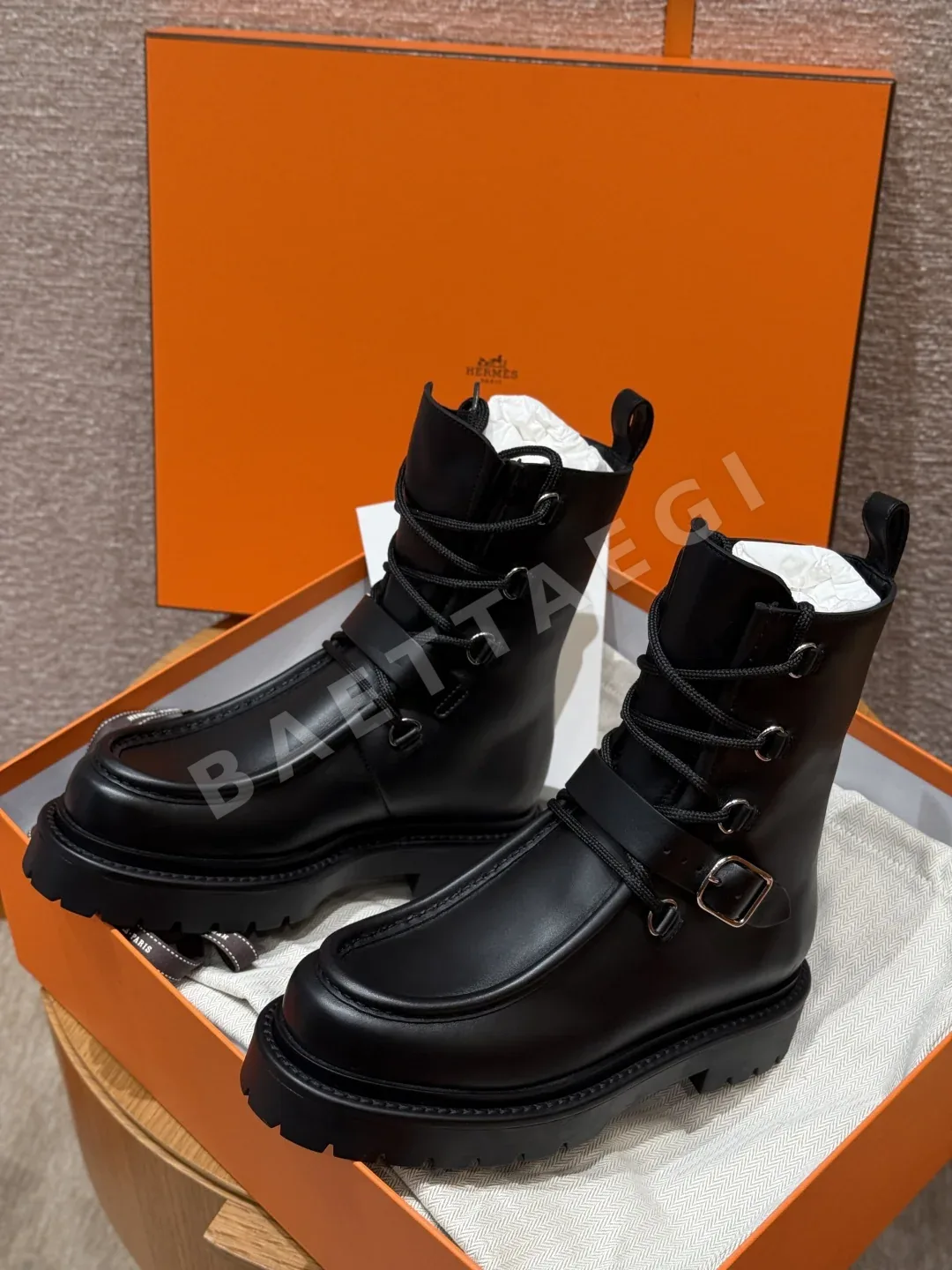 에르메스 부츠 블랙 가죽 실버 버클 165730