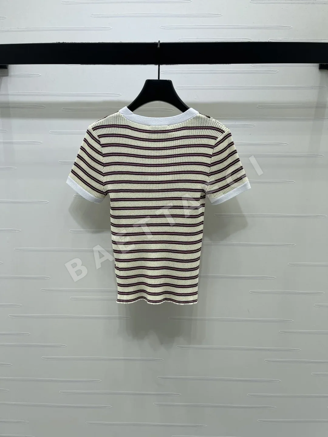 샤넬 컬러 블록 스트라이프 니트 반팔 탑 상세 이미지 8
