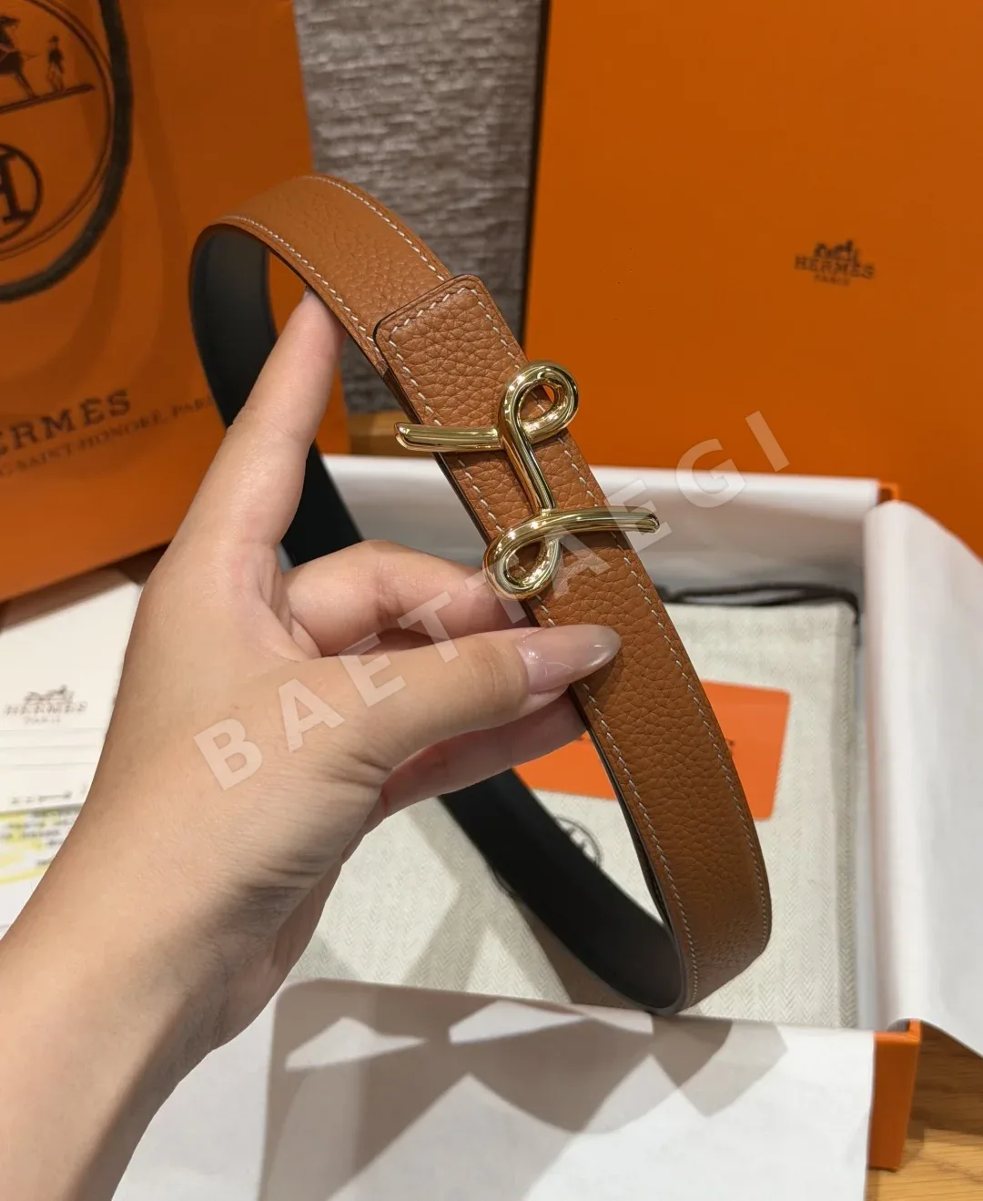 에르메스 H 크루아지에르 양면 가죽 여성 벨트 상세 이미지 4