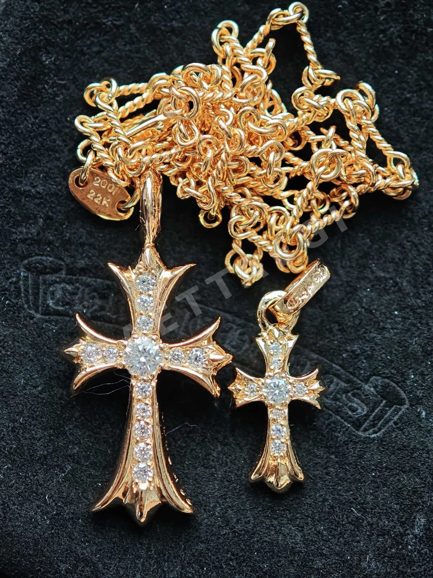 크롬하츠 22금 도금 다이아몬드 더블 크로스 목걸이 163033