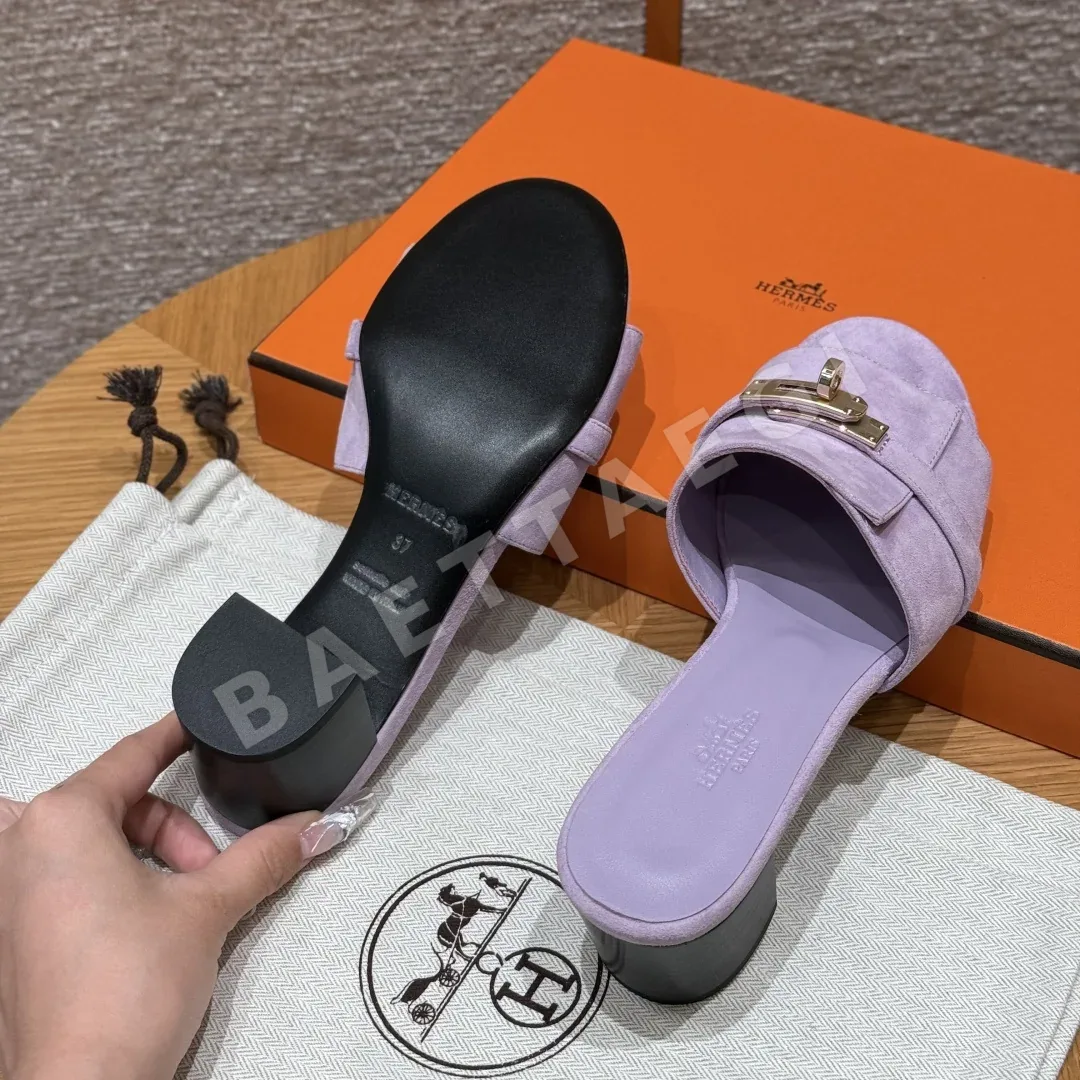 에르메스 지지50 샌들 보라색 가죽 하이힐 상세 이미지 9
