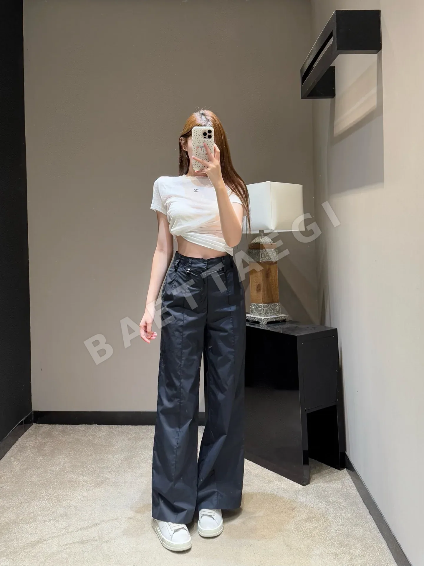 샤넬 더블 C 메탈 버클 네이비 여성 바지 상세 이미지 9