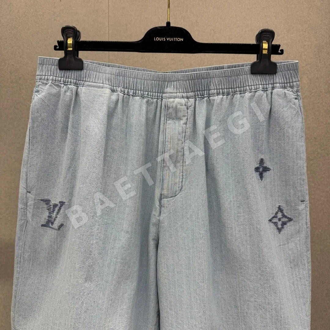 루이비통 LV 자수 샴브레이 남성 반바지 상세 이미지 3