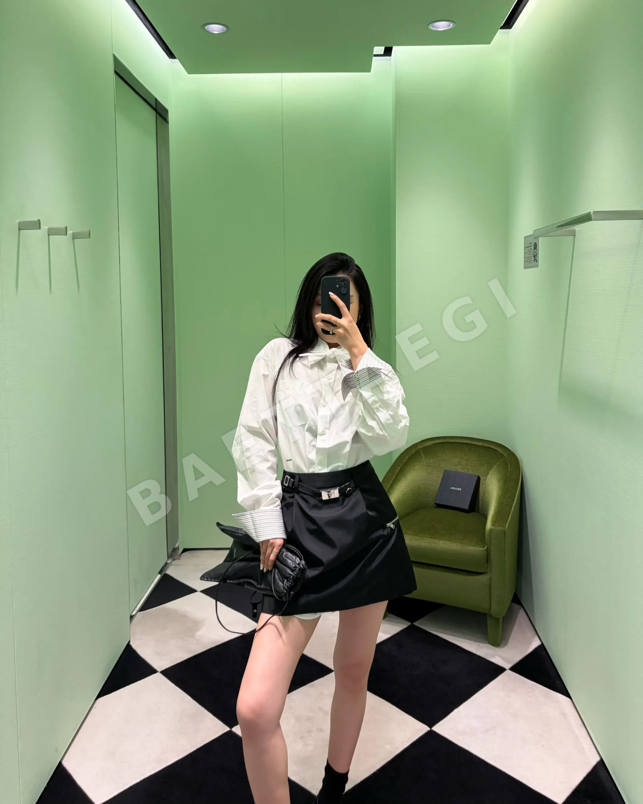 프라다 체크 패치워크 코튼 셔츠 상세 이미지 6