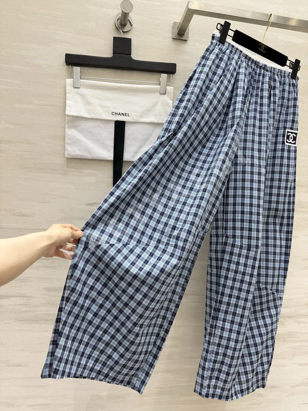 샤넬 레트로 체크 패턴 와이드 팬츠 상세 이미지 8