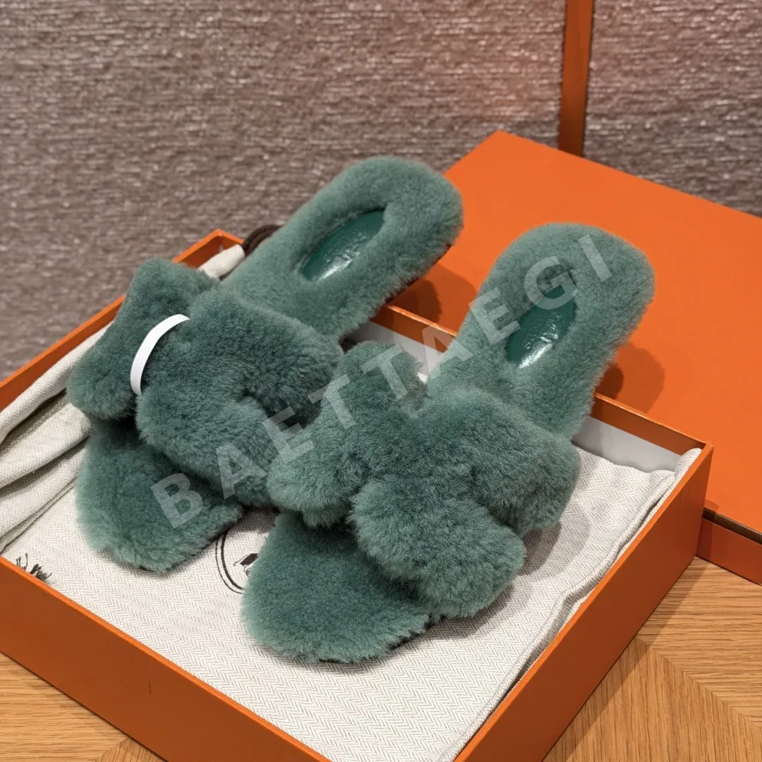에르메스 오란 샌들 그린 울 가죽 H 컷아웃 164431