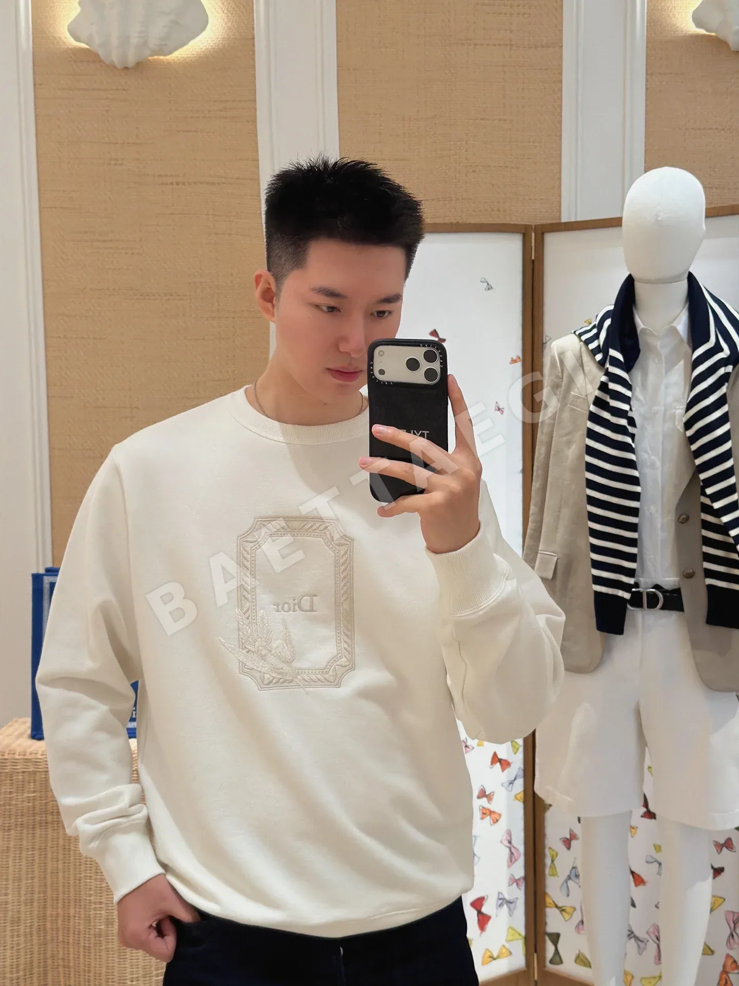 디올 자수 로고 테리 면 스웨트셔츠 긴팔 상세 이미지 13
