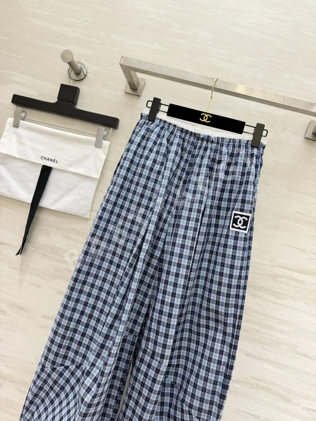 샤넬 레트로 체크 패턴 와이드 팬츠 상세 이미지 2