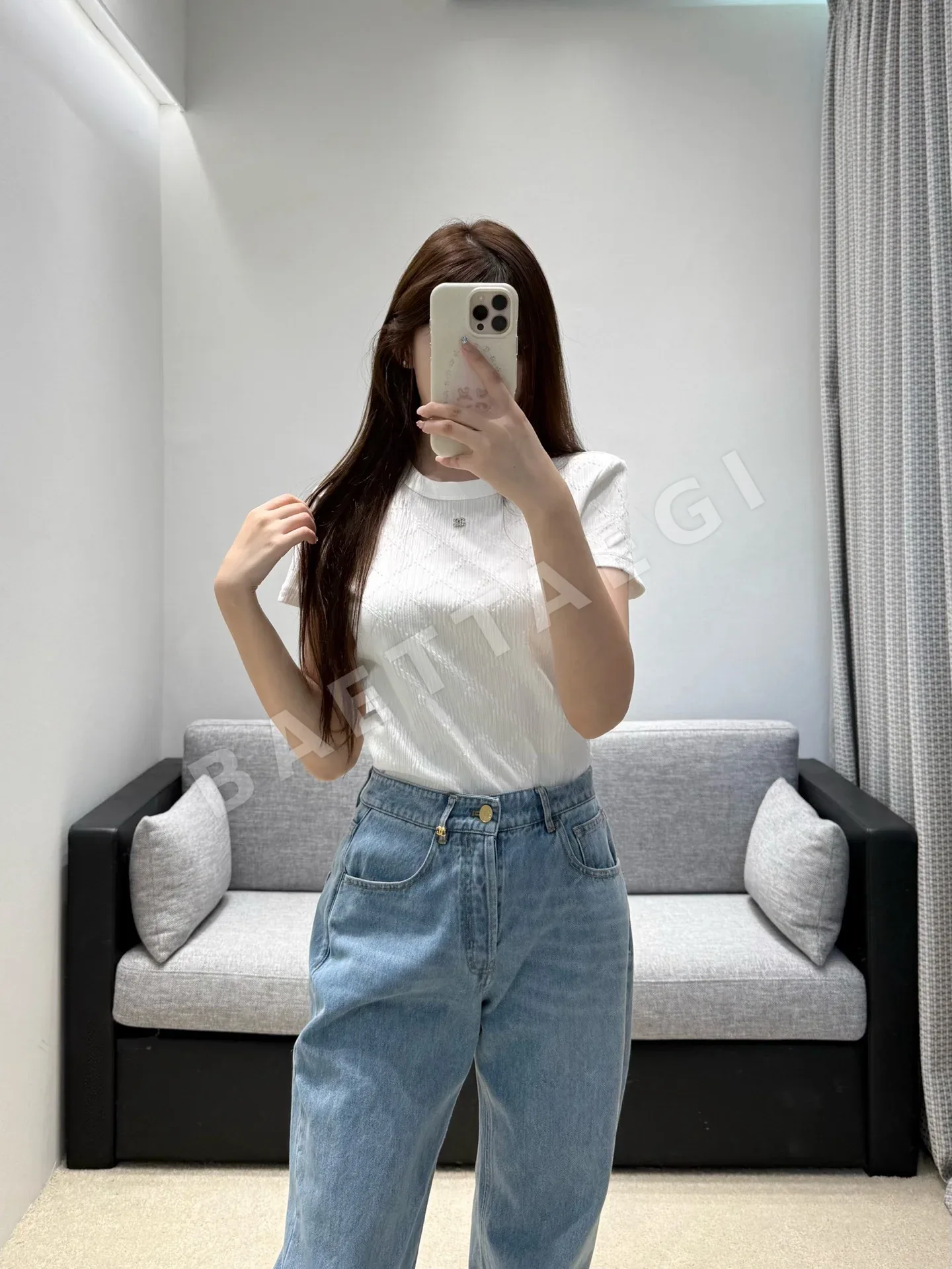 샤넬 퀼팅 미니 로고 반팔 니트 탑 상세 이미지 3