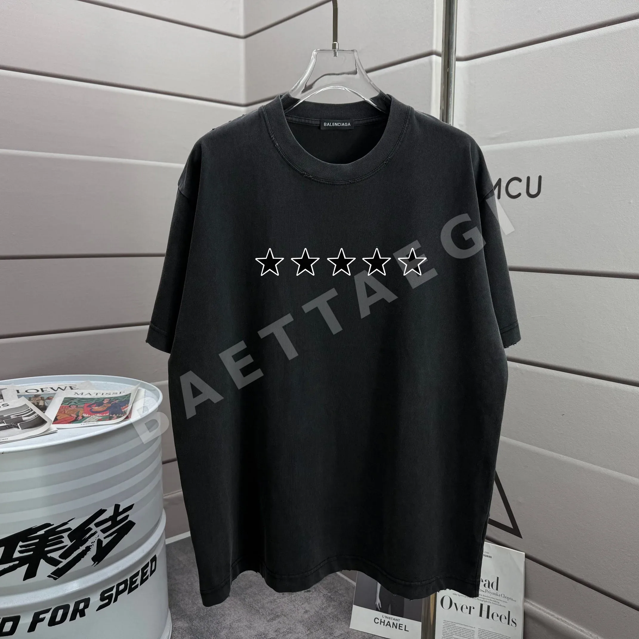 발렌시아가 워시 가공 데미지 크루넥 반팔 티셔츠 88660