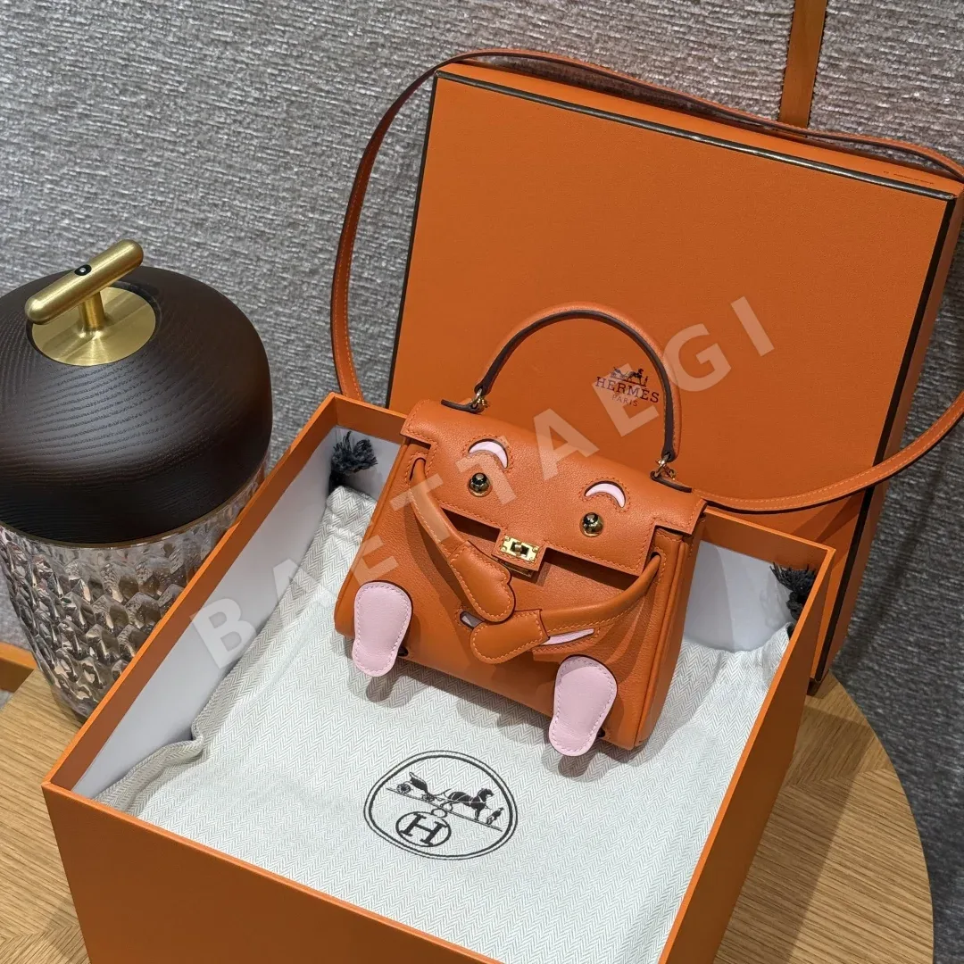 에르메스 켈리 인형 가방 오렌지 핑크 골드 하드웨어 18398