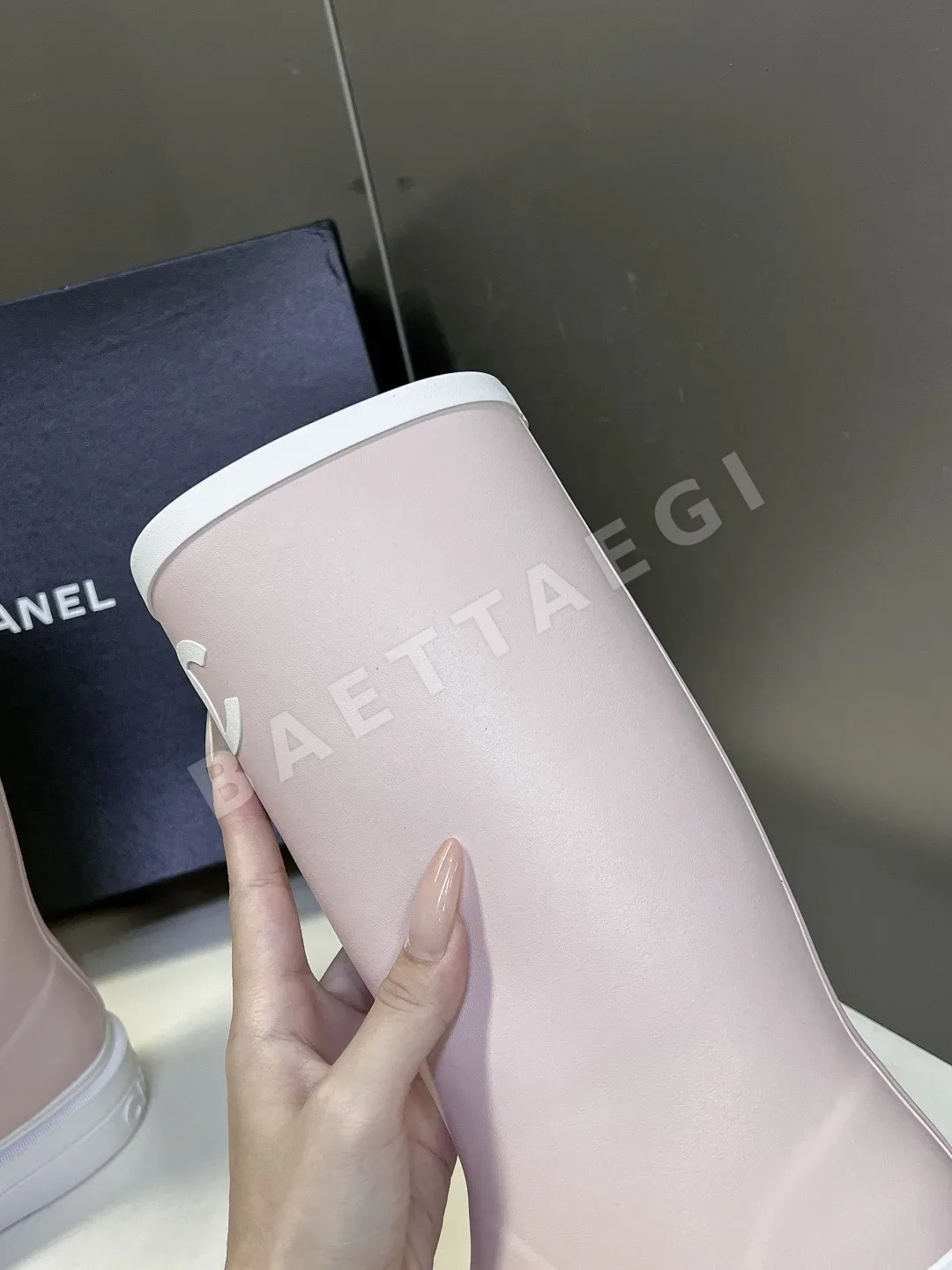 샤넬 블랙 화이트 컬러블록 더블 C 고무 미들 부츠 상세 이미지 8