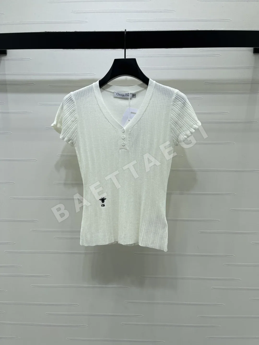 디올 V넥 골지 니트 반팔 탑 상세 이미지 2