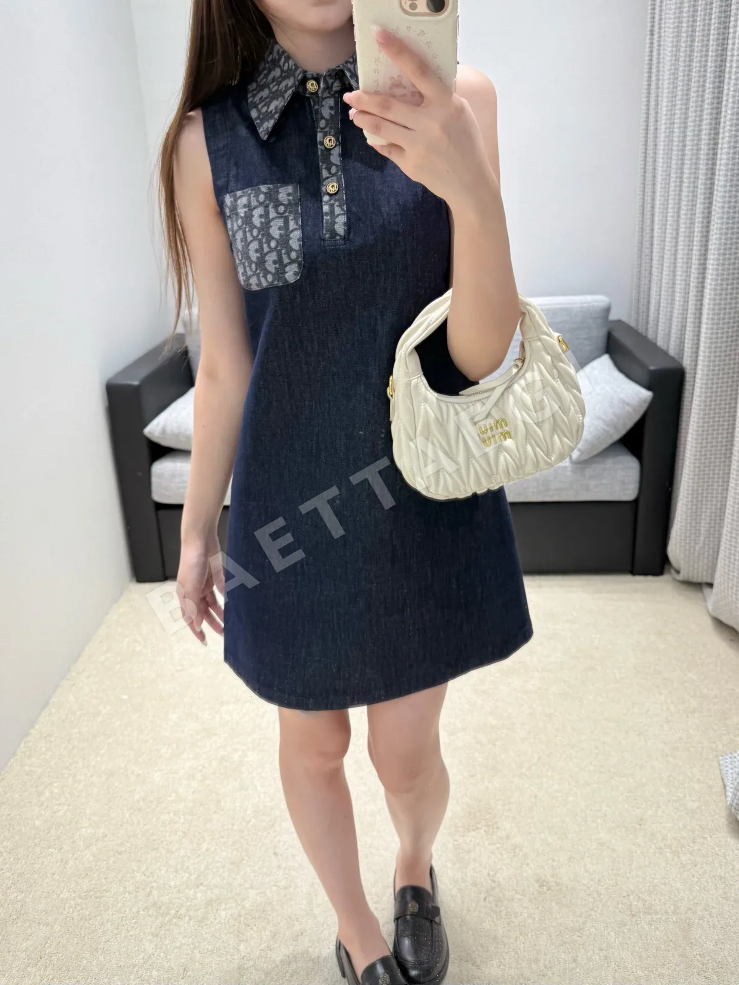 디올 데님 민소매 스트레이트 원피스 상세 이미지 2