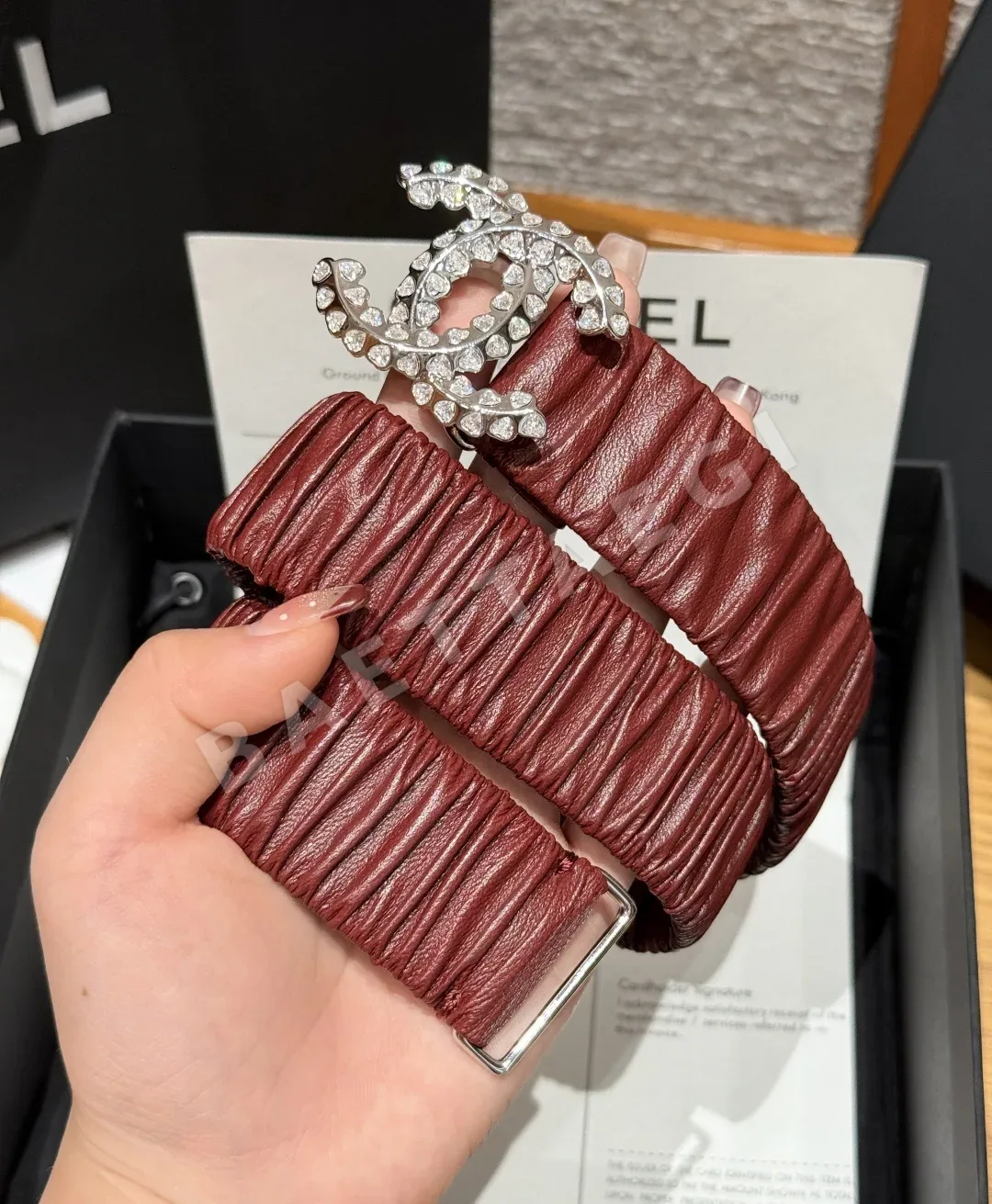 샤넬 더블 C 크리스탈 장식 엘라스틱 벨트 172123