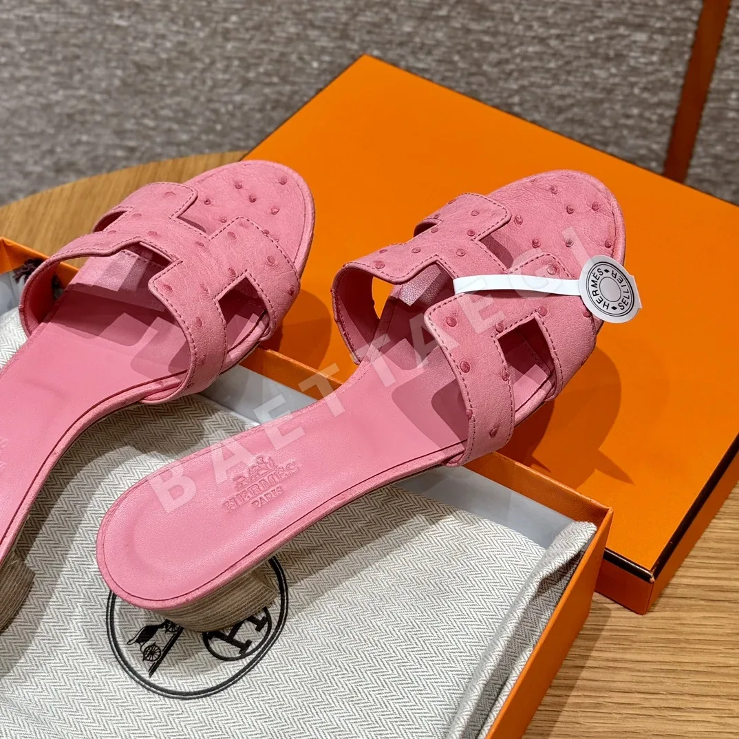 에르메스 오아시스 샌들 버블검 타조가죽 하이힐 상세 이미지 2
