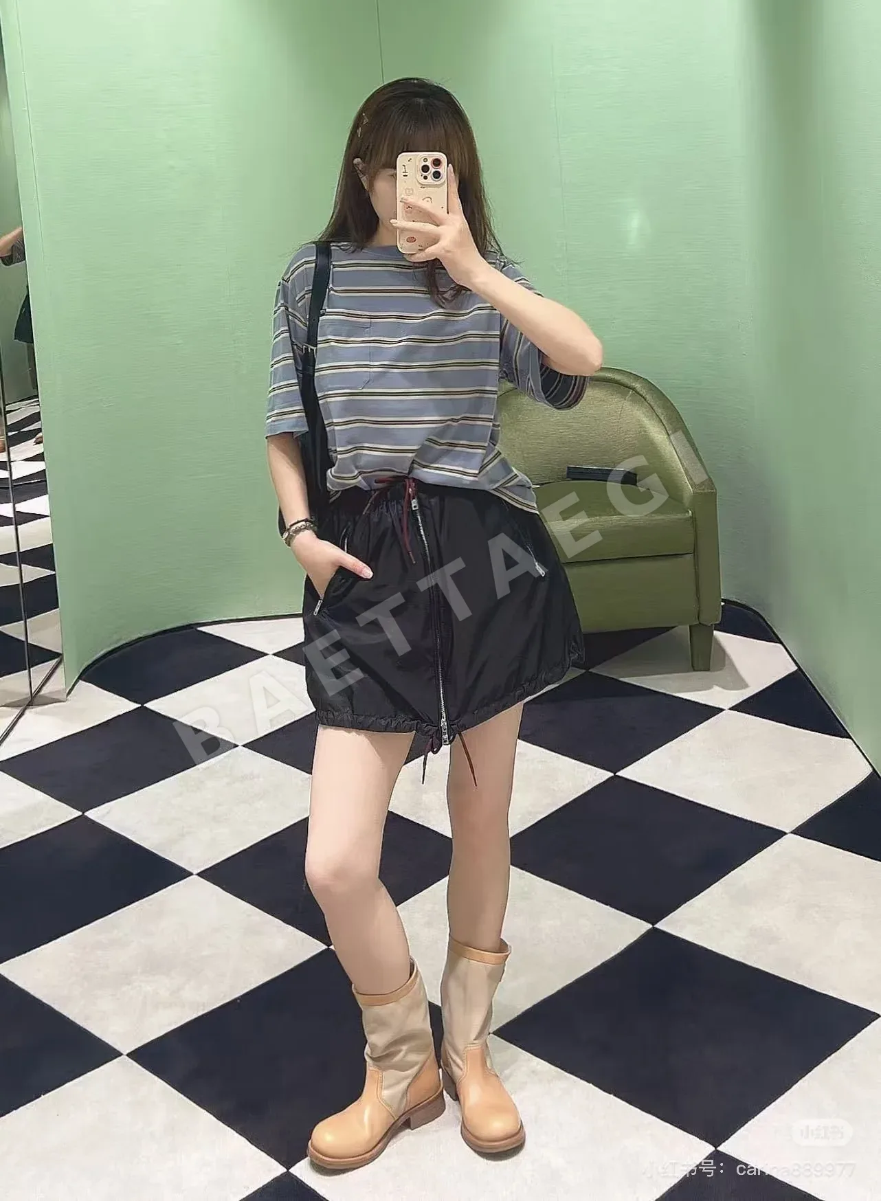 프라다 나일론 드로스트링 미니스커트 상세 이미지 4