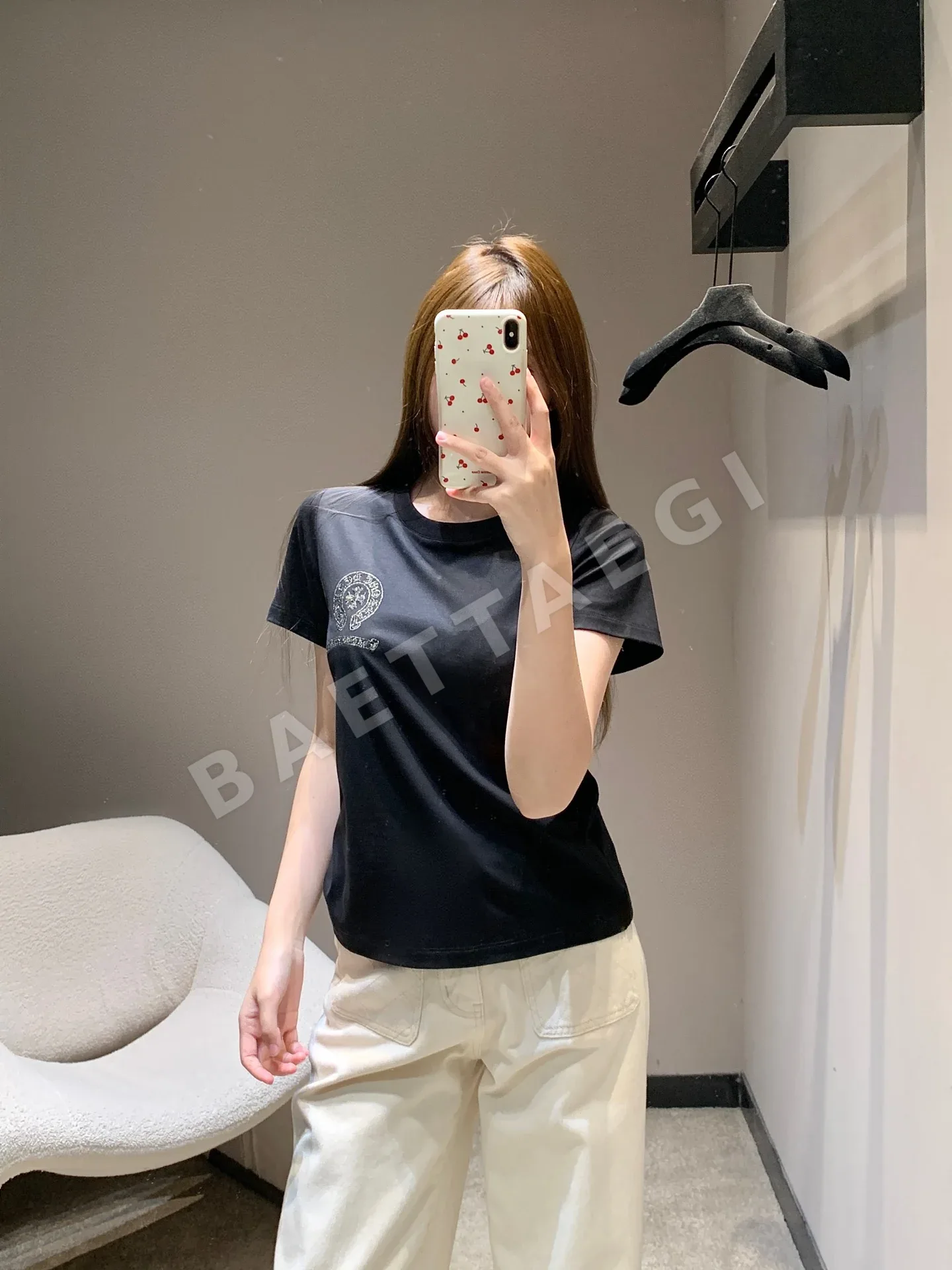 크롬하츠 크루넥 자수 반팔 티셔츠 여성용 상세 이미지 7