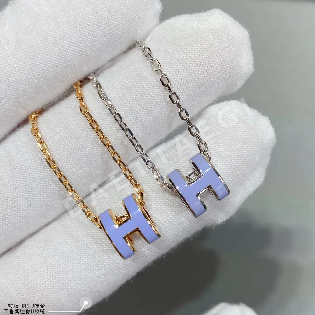 에르메스 라일락 퍼플 H 에나멜 목걸이 상세 이미지 2