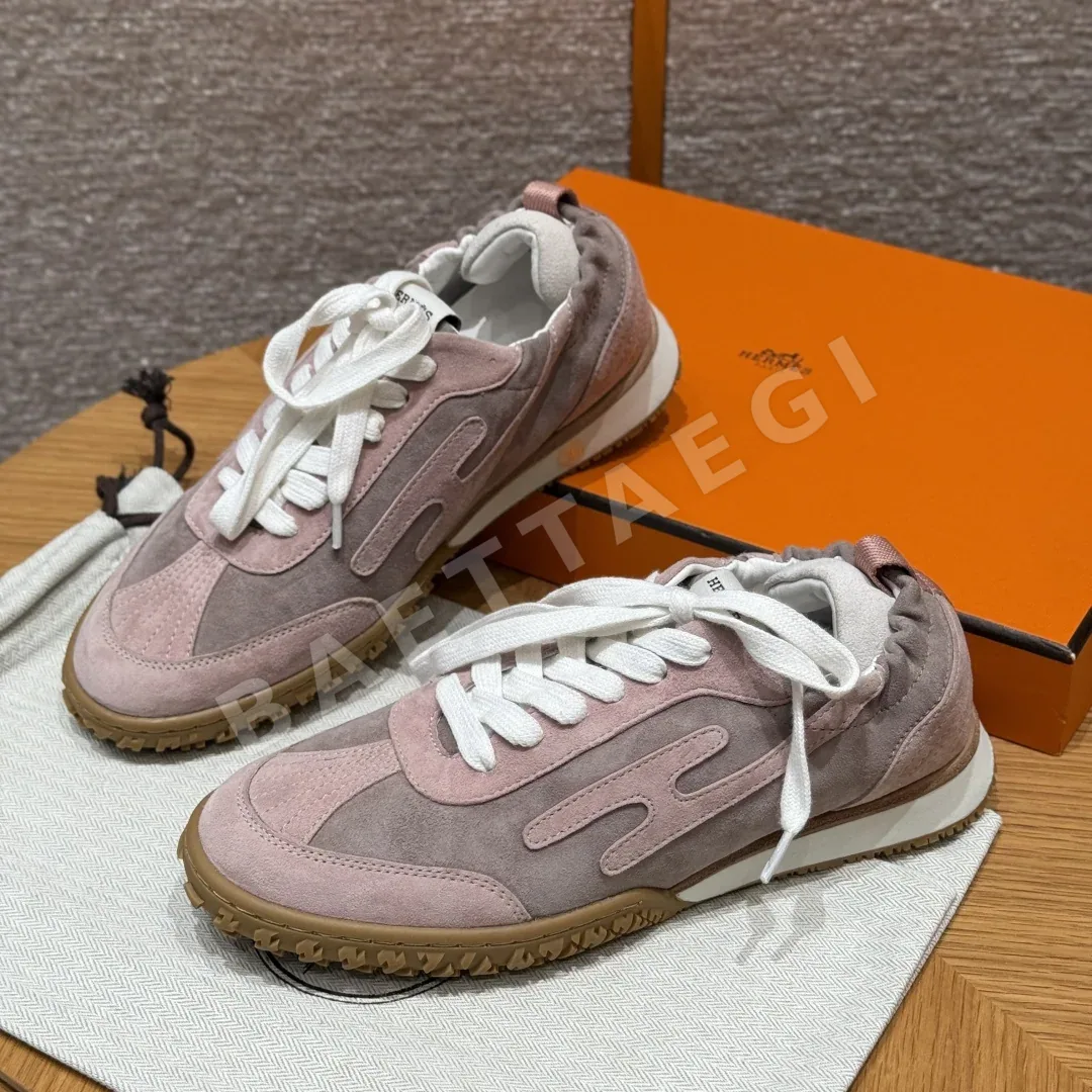 에르메스 제트 스니커즈 로즈 샤무아 가죽 상세 이미지 4