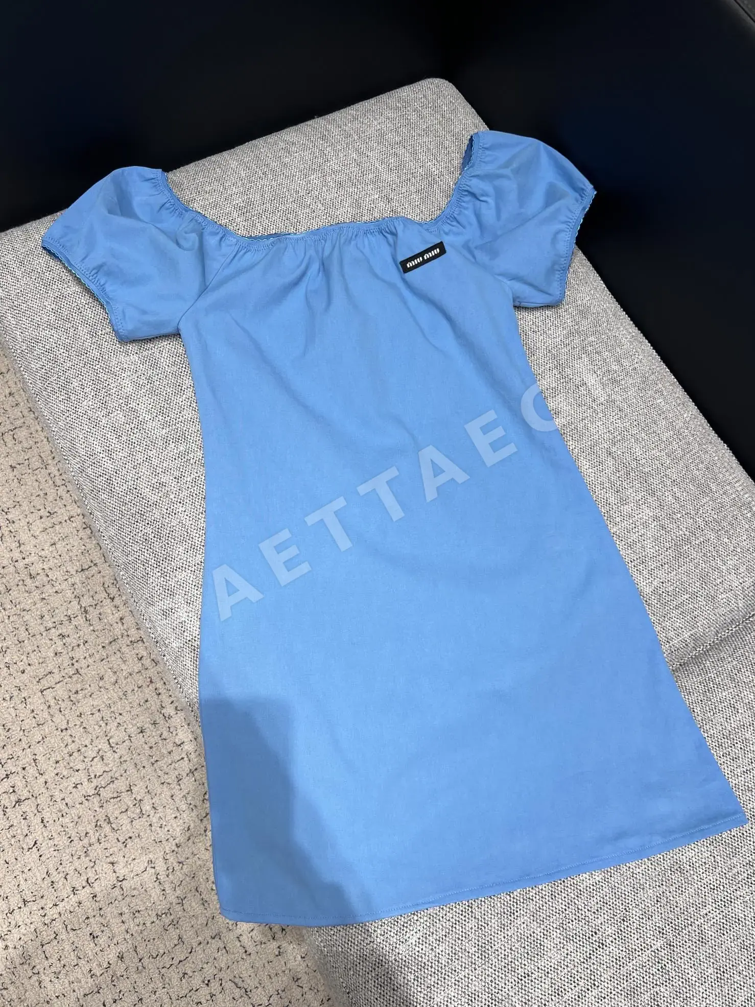 미우미우 스카이블루 퍼프 슬리브 A라인 원피스 상세 이미지 3