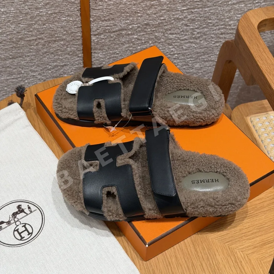 에르메스 시프르 샌들 블랙 가죽 램 울 상세 이미지 8