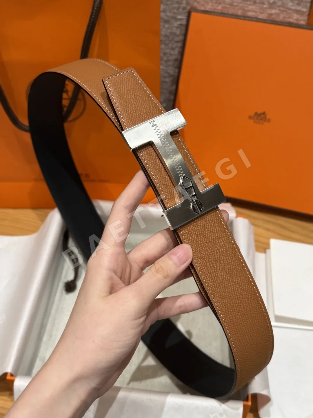 에르메스 H 버클 양면 가죽 벨트 상세 이미지 4