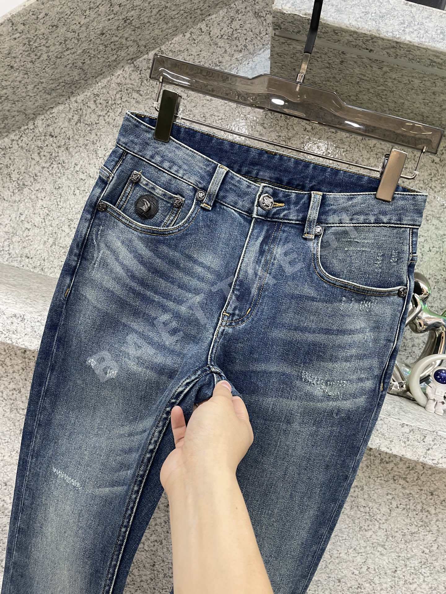 스테파노리치 클래식 자수 스트레치 슬림핏 남성 바지 상세 이미지 8