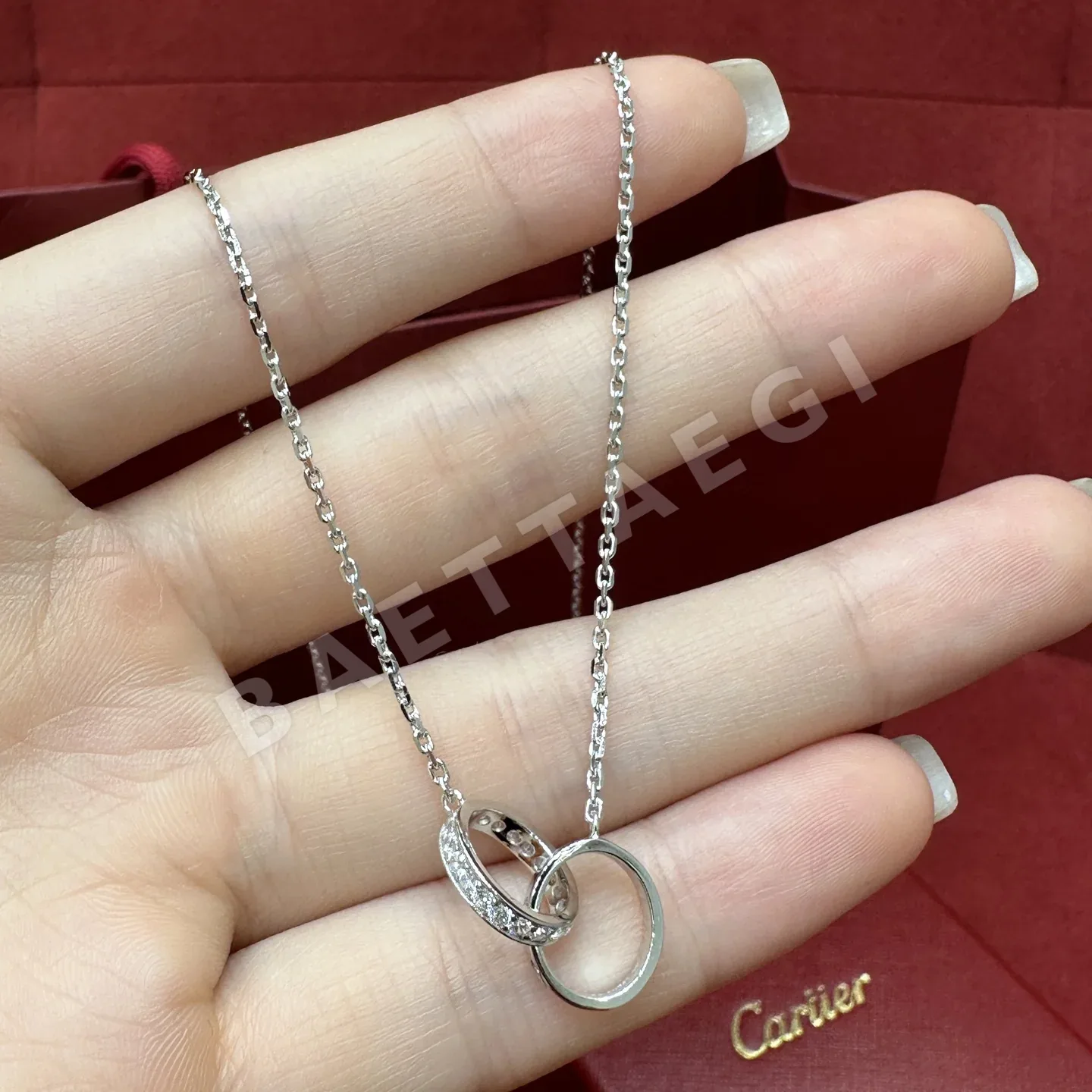까르띠에 LOVE 더블 링 하프 파베 다이아몬드 목걸이 상세 이미지 2