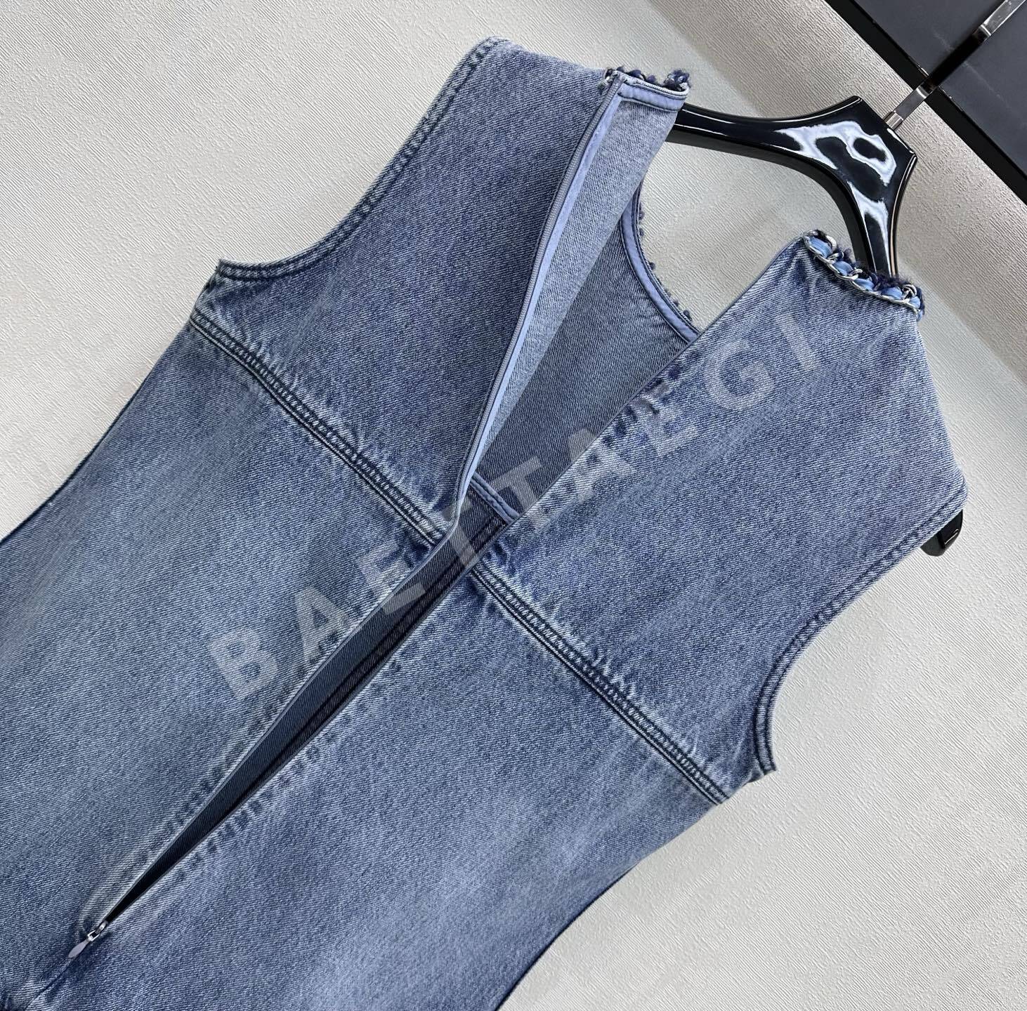 샤넬 더블 C 로고 자수 데님 플리츠 원피스 상세 이미지 7