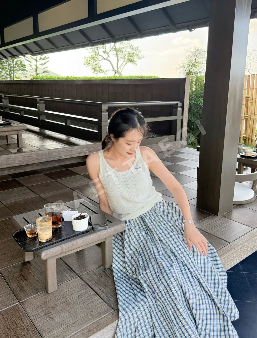 프라다 로고 벨트 체크 A라인 스커트 상세 이미지 7